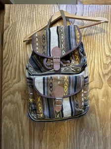 Multicolor Fabric Bohemian Style Drawstring Backpack - Picture 1 of 4