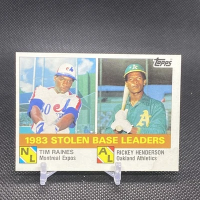 1984 Topps - League Leaders Rickey Henderson, Tim Raines #134 - Image 1 of 4