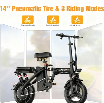 Bicicleta elétrica dobrável 1500W bateria removível bicicleta elétrica 30MPH 45 milhas alcance 14" - Imagem 1 de 4