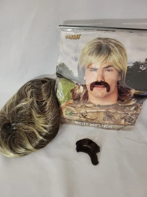 Spirit Halloween Blonde/Brown Mullet and Mustache Set Halloween Costume - Image 1 of 4