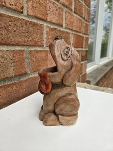 Vintage Wood Hand Carved Folk Art Pencil Holder Dog With Tongue Made In USA - Picture 1 of 13