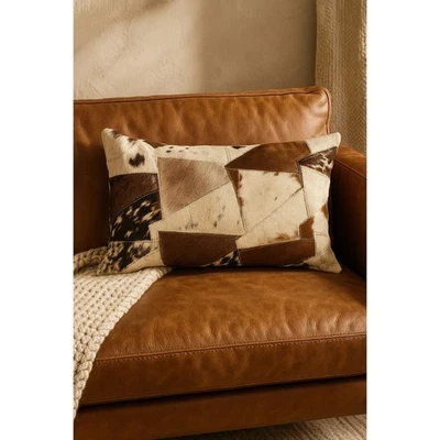 Lumbar Patchwork Cowhide Leather Cushion - Rustic Luxe - Image 1 of 4