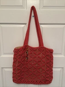 Lucky Macrame Tote Shoulder Bag LAZY DAZE MACRAME TOTE BAG Coral - Picture 1 of 9