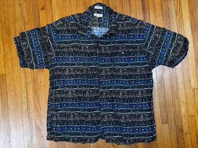 Camisa Hawaiana Pierre Cardin Vintage Negra Rayas Concha Marina Floral Para Hombre Talla XL Foto 1 de 2