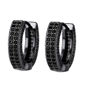 Men Women Iced CZ Black Hoop Earring Huggie Hip Hop 6 Different Colors CZ - Picture 1 of 14