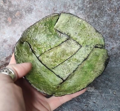 Shallow Green Clay Bowl, Lichen and Moss, Slab Built, Textured, Wabi Sabi Décor - Image 1 of 4