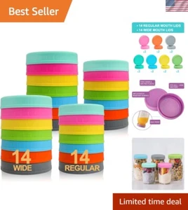 14 Regular & 14 Wide Mouth Mason Jar Lids in 7 Colors - Perfect for Kitchen Org - Picture 1 of 10