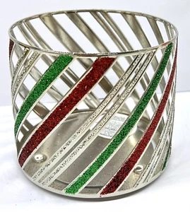 ✨Bath & Body Works Red & Green Glitter Silver Stripes Candle Holder 3 WICK✨ - Picture 1 of 1