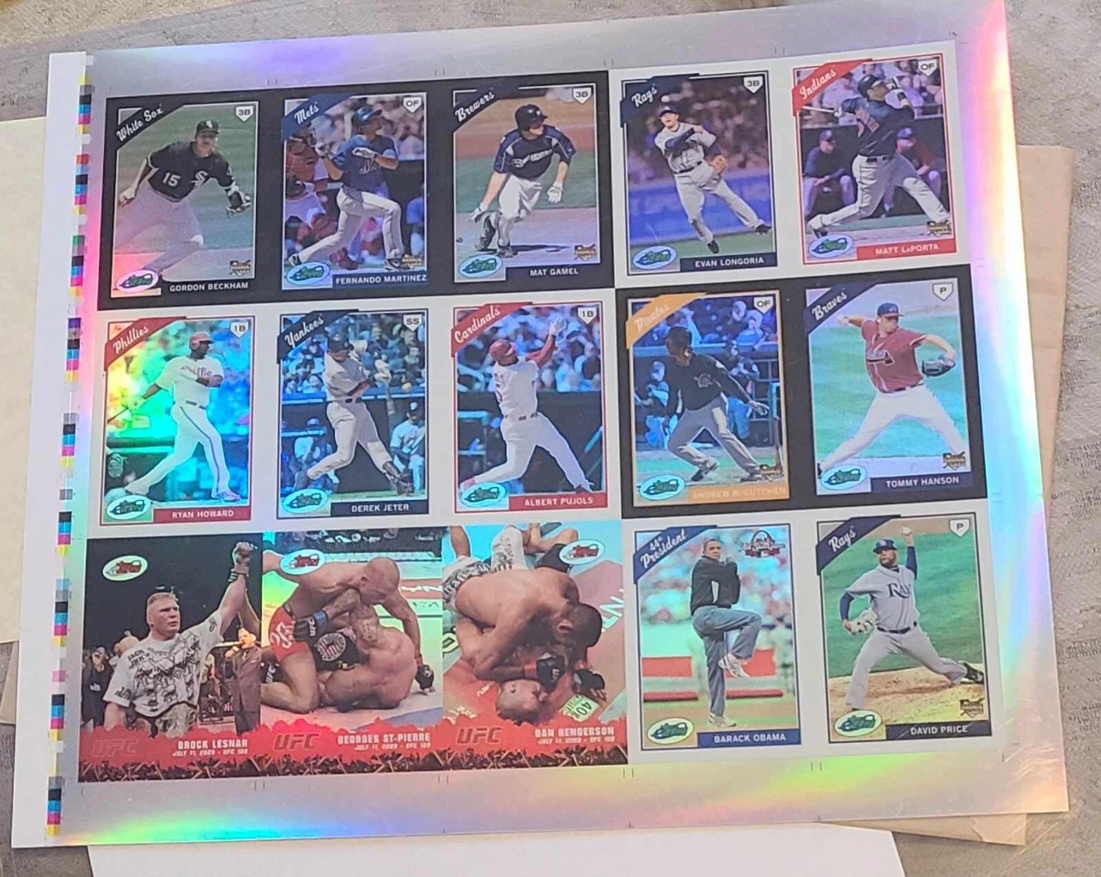 2009 Topps Vault Etopps Sheet with Obama Lesner St.Pierre Jeter Pujols Longoria