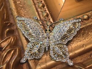 LOUIS STERN L-S PAVE CRYSTALS BUTTERFLY PIN BROOCH  RHINESTONES VINTAGE MINT