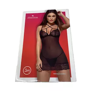 Obsessive Frivolla Chemise and Thong Set Nightwear Size S/M, Black - Picture 1 of 13