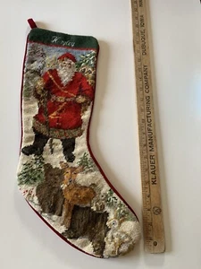 Red Velvet Needlepoint Santa Animals Hayley Christmas Stocking - Picture 1 of 6