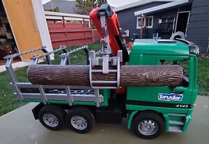 Bruder Actros Mercedes Benz 6 Wheel Logging Truck 4143 W/ 3 Logs And Crane