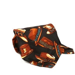 Mario Valetino Black 100% Silk Brown Fedora Hat Pattern Mens Necktie Tie Ties - Picture 1 of 4