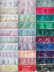 3 Yards Solid Color or Shiny Scalloped 1 3/4" Ruffled/Gathered Nylon Sewing Lace - Picture 1 of 32