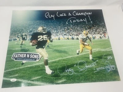 Raghib Rocket Ismail SIGNED 16x20 Photo Notre Dame Full Sig  W/inscription. JSA - Image 1 of 2