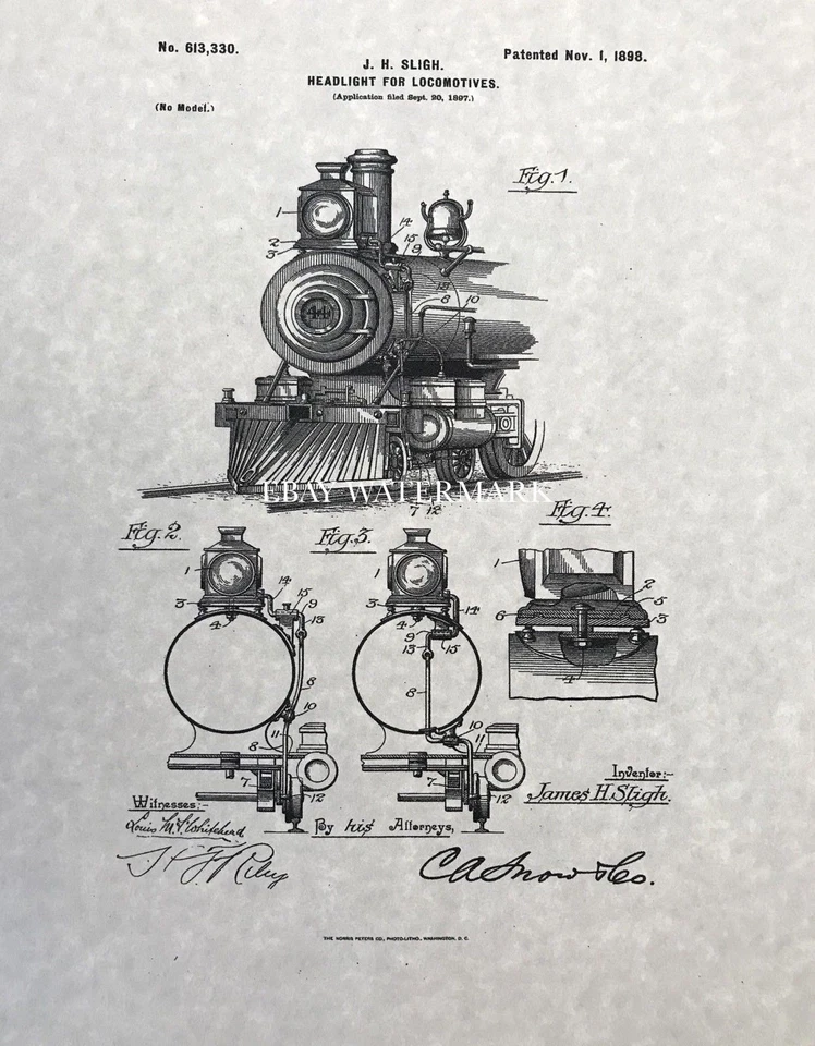 Official Locomotive 1898 US Patent New Art Print Home Decor Poster Vintage Old - Image 1 of 1