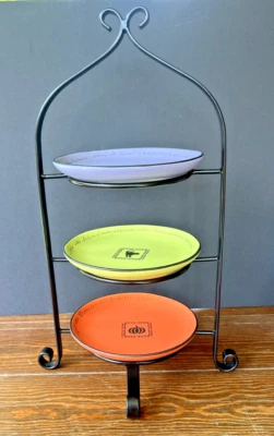 Hallmark Witch Ware Halloween Plates Lot of 3 Green Orange Purple & Metal Stand - Image 1 of 4
