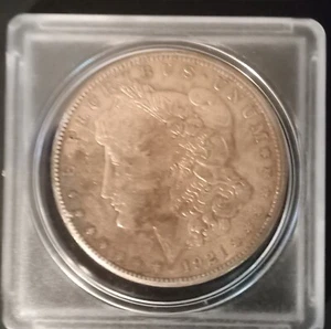 1921-S AU Morgan Silver Dollar excellent condition tarnished protective case - Picture 1 of 2