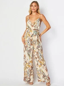 Beige Paisley Print Jumpsuit Size Small Sleeveless - Picture 1 of 2