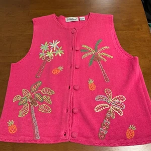 BellePointe Pink Vest with Embroidery Palm Trees Size Large - Picture 1 of 13
