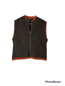 Lochaven Scotland Womens Sz L  Wool Vest Full Zip Brown Orange Lambswool - Picture 1 of 9