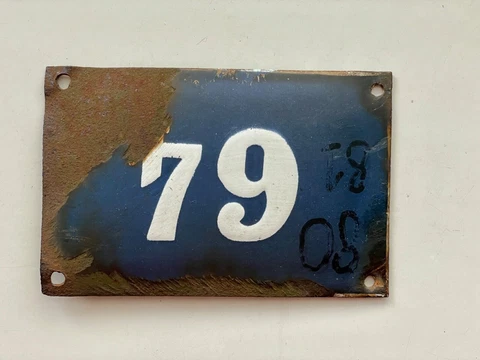 Number 79 Vintage Enamel House Numbers Made in Europe Room Hotel FREE POSTAGE Cover