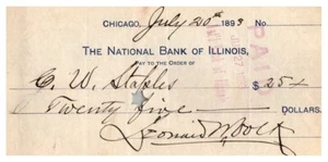 LEONARD VOLK Signed AUTOGRAPH on 1800's Bank Check / ABRAHAM LINCOLN Sculptor - Picture 1 of 2