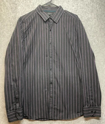 Camisa Marc Anthony Para Hombre XL Calce Ajustado Manga Larga Abotonada Negra Rayas Foto 1 de 4