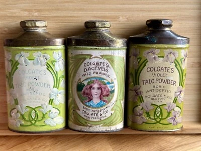 ЛОТ из 3 винтажных банок для пудры Colgate Violet Talc до 1911 г. фиолетовый модерн - Изображение 1 из 4