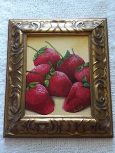 Quadro natura morta fragola con cornice originale firmato Vero Trujillo 15x13 - Foto 1 di 5
