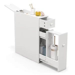 Freestanding Floor Cabinet Toilet Paper Holder w/ Flip Top, Drawer & Shelves - Picture 1 of 10