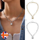 Solid Stainless Steel Padlock Charm Pendant Paperclip Link Alloy Chain Necklace