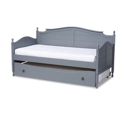 Baxton Studio Twin Size Mara Grey Wood Daybed with Trundle - Image 1 of 4