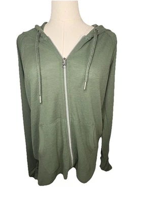 Calvin Klein Women’s XL Full Zip Hoodie Sweatshirt Jacket Green Ruched LS Comfy - Image 1 of 4