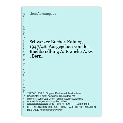 Swiss Bücher-katalog 1947/48. Issued By - Image 1 of 1