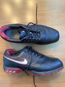 Nike Tiger Woods Learning Center TW10 Golf Shoes Black Leather Mens Size 10 Red - Picture 1 of 14