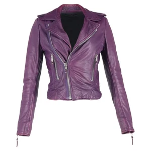 Chaqueta de motociclista recortada Balenciaga en cuero morado - Imagen 1 de 6
