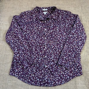 LL Bean Women's Wrinkle-Free Pinpoint Oxford Shirt Relaxed Fit Floral Print XL - Picture 1 of 7