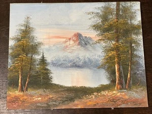 G.WHITMAN ? Style SNOW MOUNTAIN Lake Trees LANDSCAPE ORIGINAL OIL PAINTING 16x20 - Picture 1 of 11