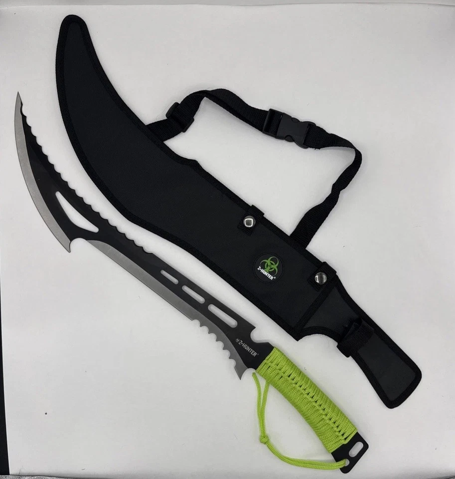 Z-Hunter 23,75” hoja de plata machete, mango envuelto en cordón verde con funda ZB-020 Foto 1 de 4