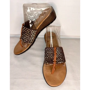 Womens ANDRE ASSOUS 163070 Brown / Gold Fabric / Leather Slides sz. 36 - Picture 1 of 9