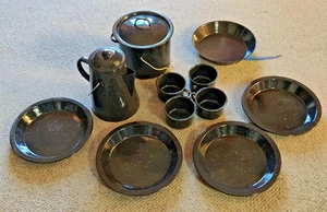 Vintage 13 Stück 4 Personen Emailliert Stahl Emaille Camping Kochen Kochset - Bild 1 von 6