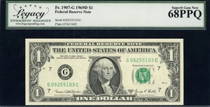 Fr. 1907-G (GC Block) 1969D $1 Chicago Note Legacy Superb Gem New 68 PPQ - Picture 1 of 2