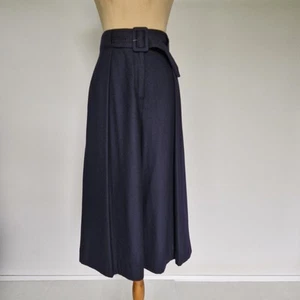 Witchery Navy Blue Wool Blend High Rise Crop Wide Leg Pants with Belt Size 12 - Picture 1 of 11