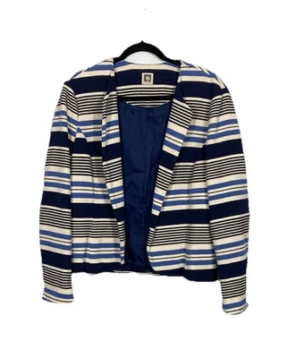 Blazer Anne Klein a Rayas con Dobladillo de Tulipán Azul y Crema Algodón Forrado Ropa Profesional Foto 1 de 4