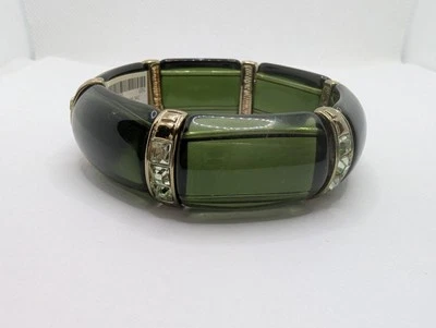 НОВЫЙ зеленый полупрозрачный смолы и стразы эластичной коренастый браслет - 7" - Изображение 1 из 4