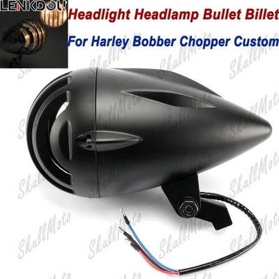 Black Bullet Headlight Lamp For Harley Sportster XL Dyna Softail Chopper Bobber - Image 1 of 4