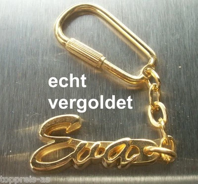 HIERZEGGER EDLER SCHLÜSSELANHÄNGER EVA ECHT VERGOLDET GOLD NAME KEYCHAIN KEYRING