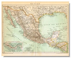 MEXIKO Original Vintage Antik Landkarte Plan DATIERT 1896 Estados Unidos Mexicanos - Bild 1 von 14